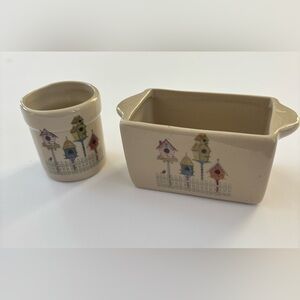 VTG Shaker & Thangs Pottery Birdhouse Collection Toothpick Crock Sugar Pack Tub